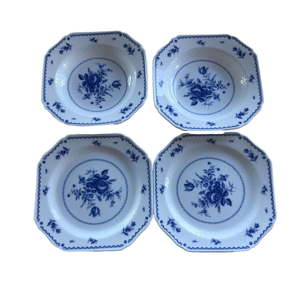 Set of 4 Square Royal Tatung 8" Salad / Soup plate, Appetizer Taiwan Blue Floral